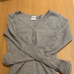 TNA Heather Gray Ribbed Henley Top